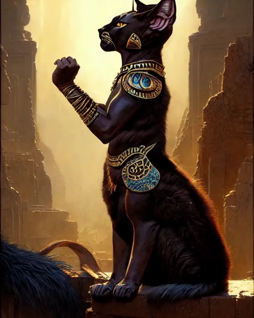 Image similar to fierce goddess bastet, fantasy character portrait, ultra realistic, concept art, intricate details, highly detailed by greg rutkowski, gaston bussiere, craig mullins, simon bisley