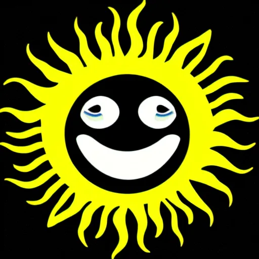 Image similar to a sun cute sun smiling with one tooth vector logo in color scheme black and blue