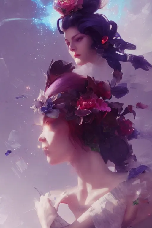 Prompt: face closeup beautiful girl fairy wearing velvet dress, 3 d render, holding electricity, hyper realistic detailed portrait, ruan jia, wlop, fantasy, hyper detailed, octane render, concept art, peter mohrbacher