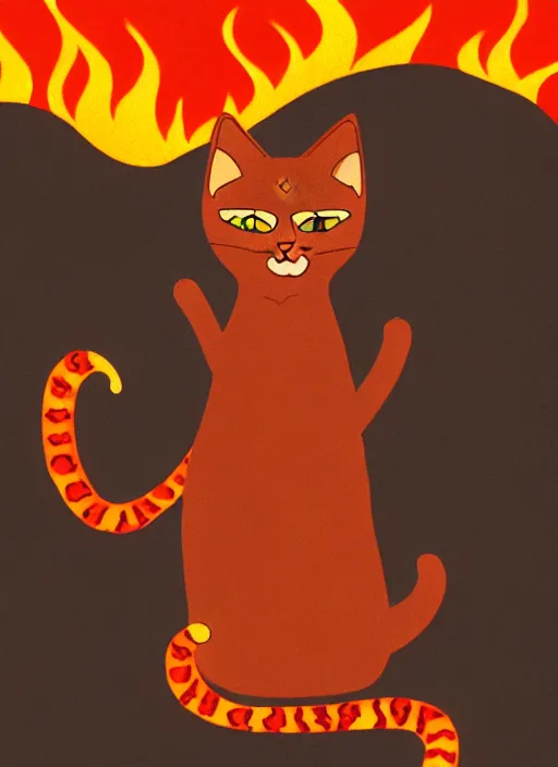 Prompt: illustration of a detailed posessed kitty cat commanding all of the armies of hell in a land of lava and rock where it is raining fire
