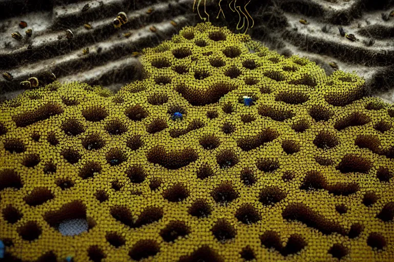 Image similar to elegance, favela labyrinth honeybee hive, slime mold forest environment, industrial factory, cheerful, award winning art, epic dreamlike fantasy landscape, ultra realistic,