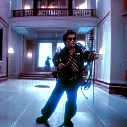 Image similar to stunning awe inspiring johnny depp as a ghostbuster in the movie ghostbusters, movie still 8 k hdr atmospheric lighting