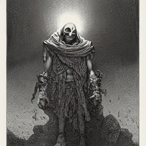 Prompt: Sans Undertale turning to dust, Fine art engraving by Gustave dore