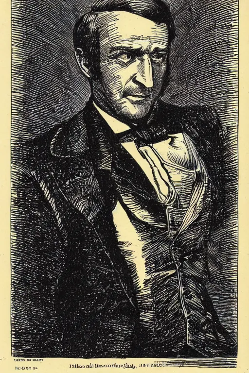 Prompt: 19th century wood-engraving of Saul Goodman, whole page illustration from Jules Verne book titled Better Call Saul, art by Édouard Riou Jules Férat and Henri de Montaut, frontal portrait, high quality, beautiful, highly detailed, removed watermarks