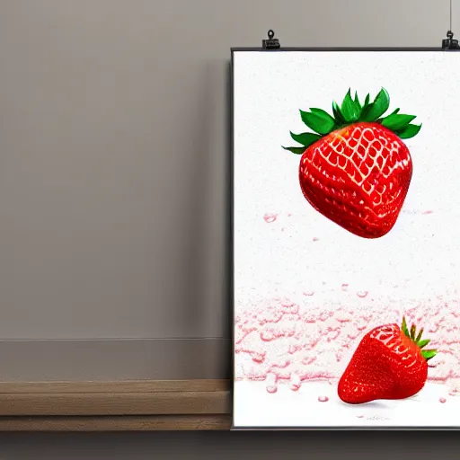 Image similar to a hyperdetailed strawberry and floating milk fluid poster, 4 k hd wallpaper illustration, package cover