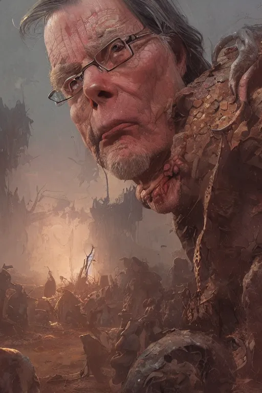 Image similar to stephen king as hillbilly, village, intricate, highly detailed, smooth, artstation, digital illustration by Ruan Jia and Mandy Jurgens and Artgerm and Wayne Barlowe and Greg Rutkowski and Zdislav Beksinski