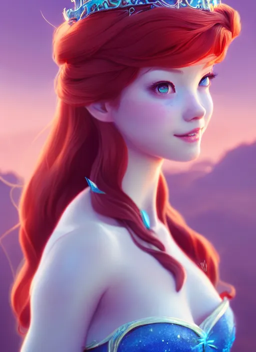 Image similar to beautiful happy princess ariel disney, character art, art by artgerm lau and wlop and and ilya kuvshinov and john singer sargent, hyperdetailed, 8 k realistic, symmetrical, frostbite 3 engine, cryengine, dof, trending on artstation, digital art