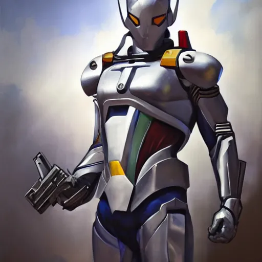 Image similar to greg manchess portrait painting of armored spiderman ultraman grey fox metal gear cyborg japanese - american hybrid as overwatch character, medium shot, asymmetrical, profile picture, organic painting, sunny day, matte painting, bold shapes, hard edges, street art, trending on artstation, by huang guangjian and gil elvgren and sachin teng