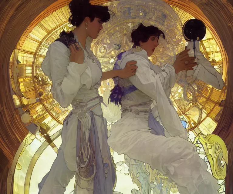 Prompt: Future godly calm scientists discover the cure on space station, elegant, intricate, beautiful, digital painting, artstation, concept art, smooth, sharp focus, by Alphonse Mucha
