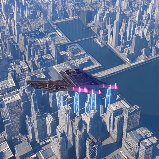 Prompt: 3 d point perspective, extreme long shot of an incommensurable imperial star destroyer hovering over the sky of new york city, tie fighters patrolling around, golden hour, deep depth of field, make all elements sharp, aerial view, 8 k, octane render, unreal 5, hyperrealistic, symmetrical, intricate digital art, photoshop, cgi art