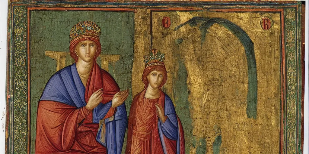 Image similar to byzantine art of a rabbit wearing a crown