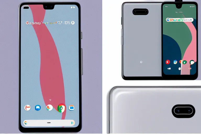 Prompt: a front and back render of the pixel 4XL but it has a full front screen with no bezels and 5 cameras on the back