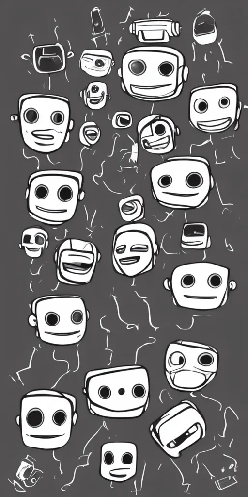 Image similar to extremely happy robot faces, expressive