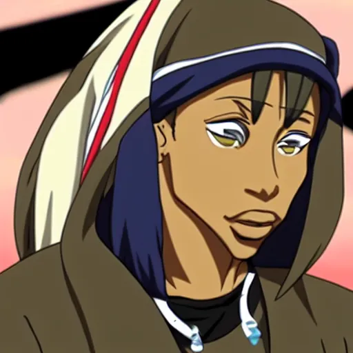 Image similar to Tupac Shakur, screenshot from a 2012s anime