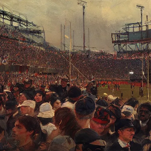 Image similar to crowd at old tiger stadium, by jeremy mann, anders zorn