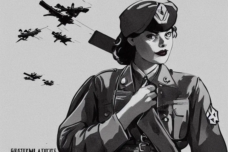 Image similar to communist Propaganda poster Margot Robbie in WW2 uniform by moebius and atey ghailan by james gurney by vermeer by George Stubbs full body full body full body full body trending on artstation vector art vector art vector art vector art inspirational