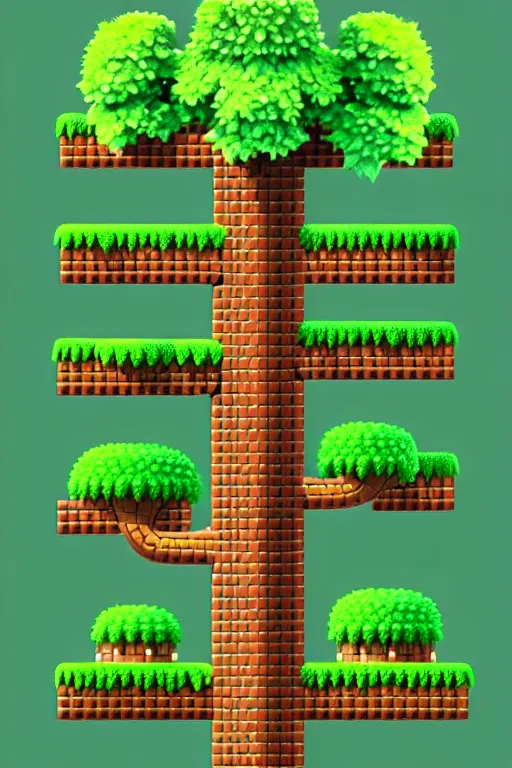 Prompt: a tree, in the style of super mario world, intricate, elegant, highly detailed, smooth, sharp focus, artstation