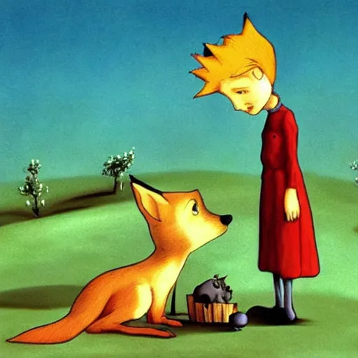 Image similar to the little prince talking to the fox, tim burton art