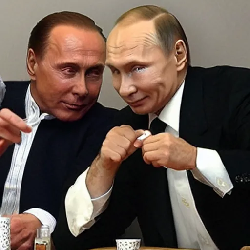 Prompt: a photo of Berlusconi play poker with Putin