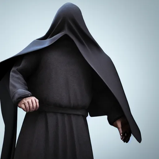 Image similar to a figure shrouded in a cloak, one hand comes out holding a handgun, 4 k, photorealistic