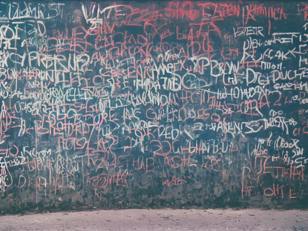 Image similar to “35mm film photography of Berlin Wall, various subjects, cinestill 800t, grain”