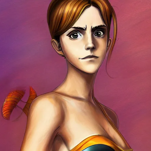 Prompt: a full-body portrait of emma watson as nami from one piece, digital painting