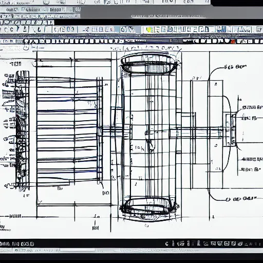 Prompt: engineering document, drawing, autodesk blueprint, warp drive