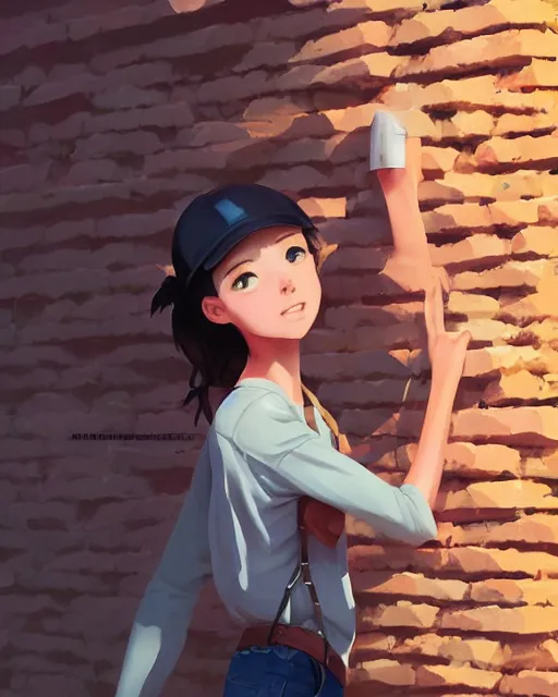 Prompt: ! dream a bricklayer girl making a brick wall on a farm, perfect shading, atmospheric lighting, by makoto shinkai, stanley artgerm lau, wlop, rossdraws
