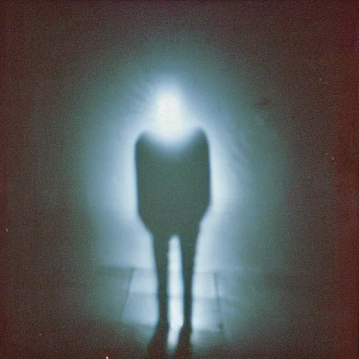 Prompt: creepy shadow figure with glowing eyes, 8 mm, night, disposable film, analog, found footage