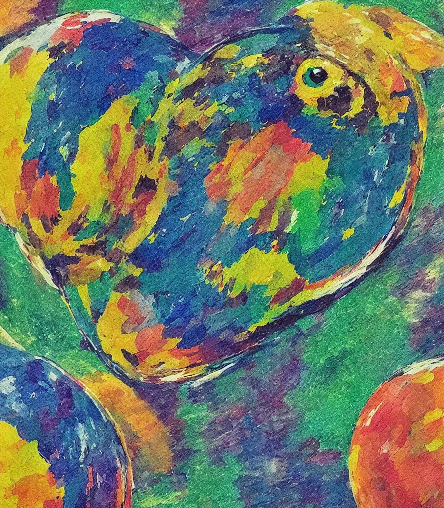 Prompt: a photorealistic artwork of a spherical bird with the color and pattern of a tennisball, 50mm photography, high detail