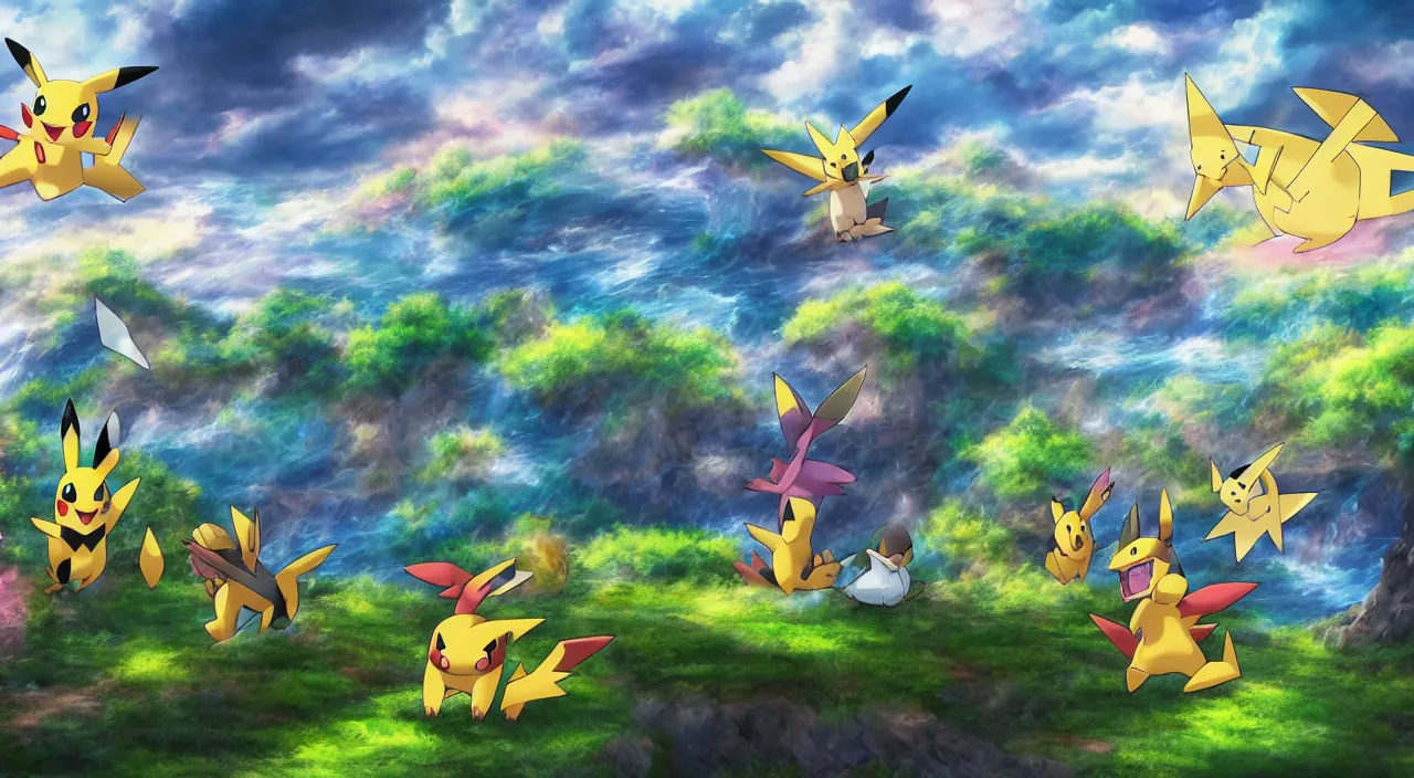 Prompt: majestic pokemon landscape, high definition, high detail, 8k, photorealistic,