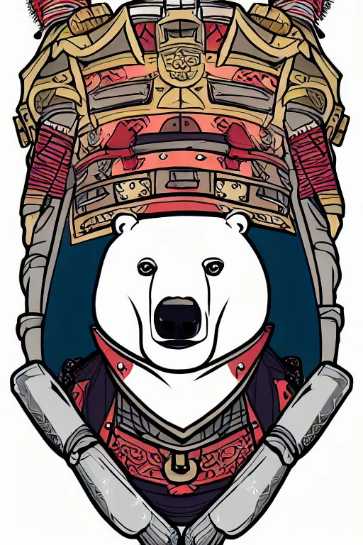 Image similar to Portrait of a polar bear as a samurai, knight, medieval, sticker, colorful, illustration, highly detailed, simple, smooth and clean vector curves, no jagged lines, vector art, smooth