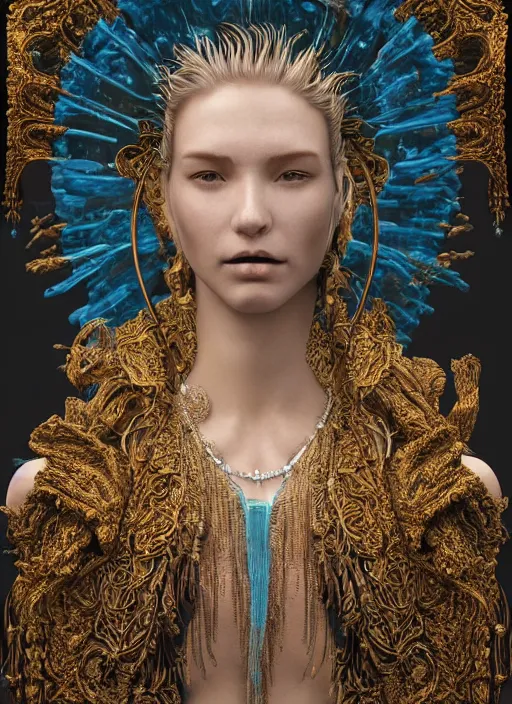 Image similar to sculpture made of water, portrait, female, future, shaman, harper's bazaar, vogue, magazine, insanely detailed and intricate, concept art, ornate, luxury, elite, elegant, trending on artstation, by ruan jia, by Kenneth Willardt, by ross tran, by WLOP, by Andrei Riabovitchev,