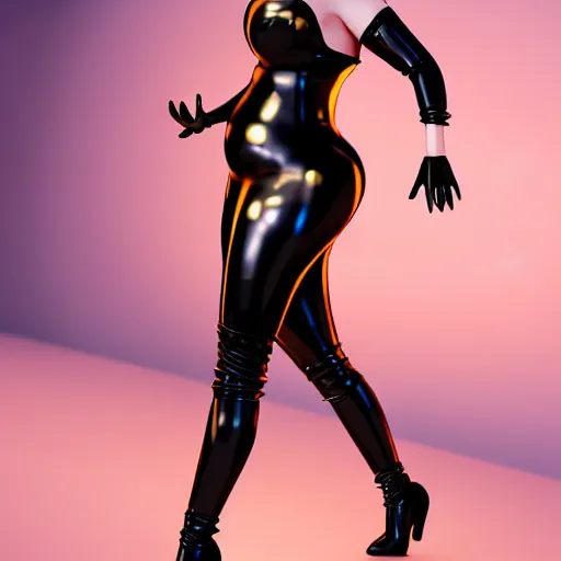 Prompt: a feminine curvy young hot demoness wearing a modest regal black-gold latex-nylon outfit, dark eyeshadow, eyelashes, cgsociety, photorealistic, sublime-hyperadvanced-seductive ambience, 16k, smooth, sharp focus, trending on ArtStation, volumetric lighting, fully clothed, thin waist