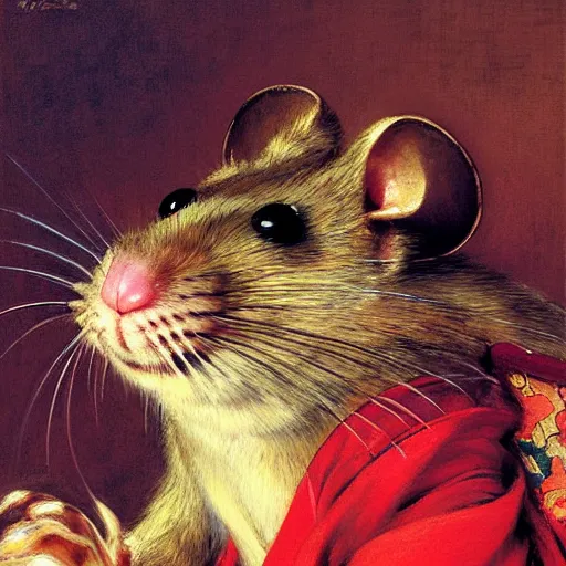 Image similar to a portrait of a hamato yoshi rat wearing a red kimono, hairy, feet, tail. highly detailed painting by gaston bussiere, craig mullins, j. c. leyendecker, furry