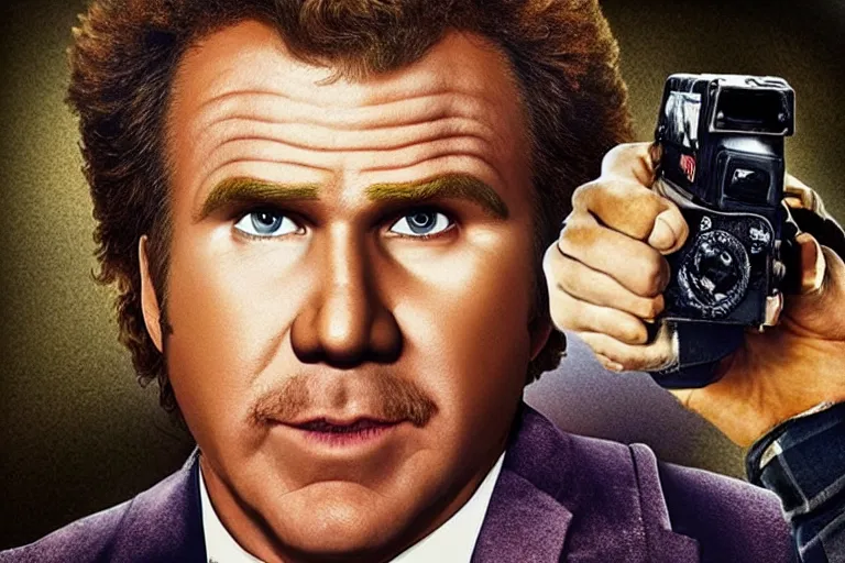 Image similar to will ferrell as an exaggerated caricature of a children in the new movie directed by quentin tarantino, movie still frame, promotional image, critically condemned, top 6 worst movie ever imdb list, symmetrical shot, idiosyncratic, relentlessly detailed, limited colour palette