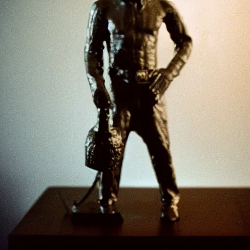 Image similar to An aluminum casted statuette of Ed Harris, studio lighting, F 1.4 Kodak Portra