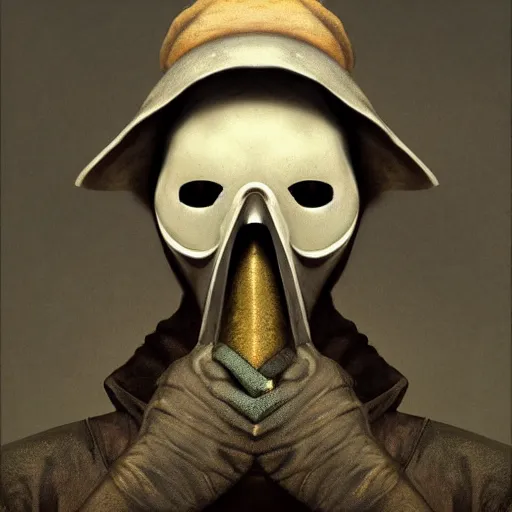 Image similar to A plague doctor portrait by Norman Rockwell masterpiece, octane trending on cgsociety, Extremely detailed, 8k, profile picture