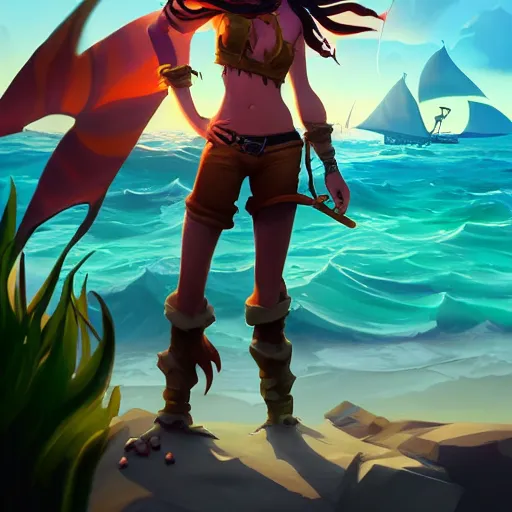 Image similar to jack the pirate mermaid on sea of thieves game avatar hero, behance hd by jesper ejsing, by rhads, makoto shinkai and lois van baarle, ilya kuvshinov, rossdraws global illumination