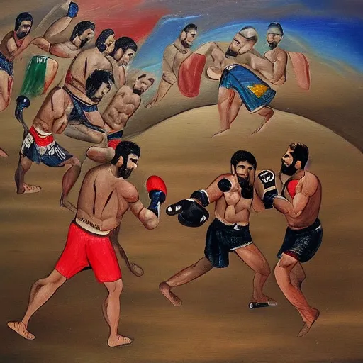 Image similar to persian painting of an MMA match