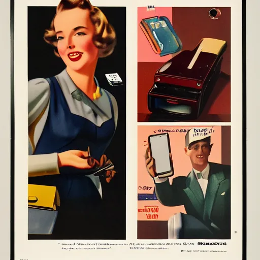 Image similar to iphone, advertising from 1 9 4 0 s america, 4 k, detailed