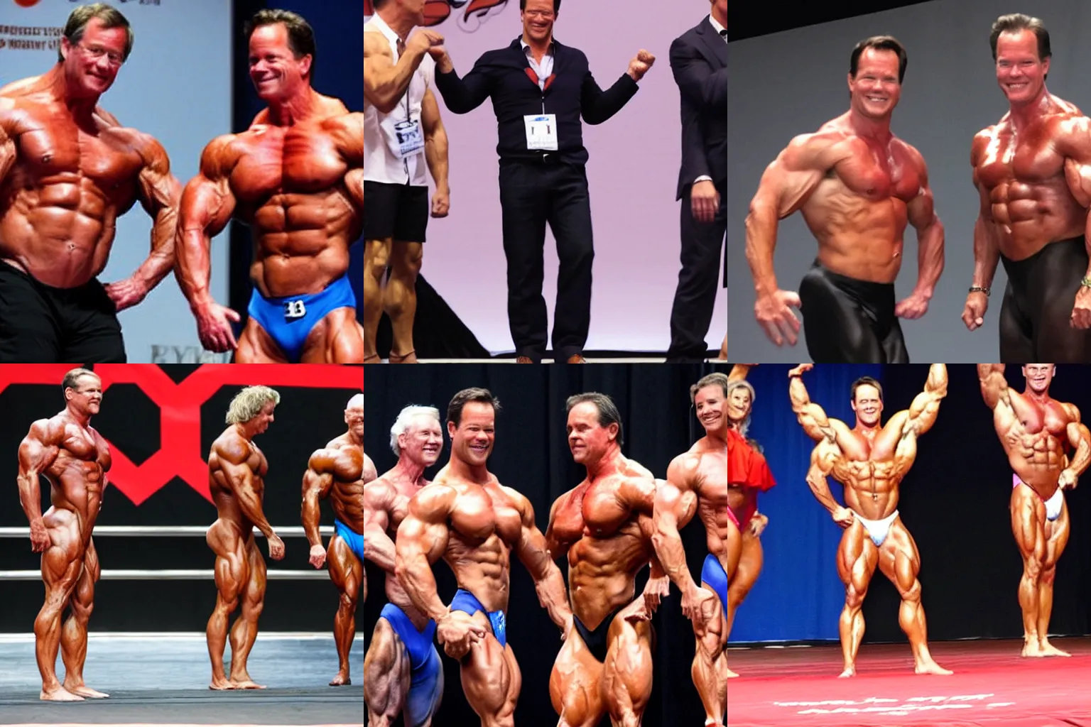 Prompt: Mark Rutte at a bodybuilding contest