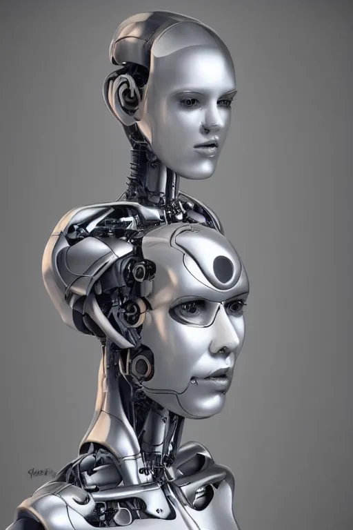 Image similar to robot with human face, female head, woman human face, human face realistic, human head, cyborg frame concept, cyborg by ales-kotnik, sci-fi android female