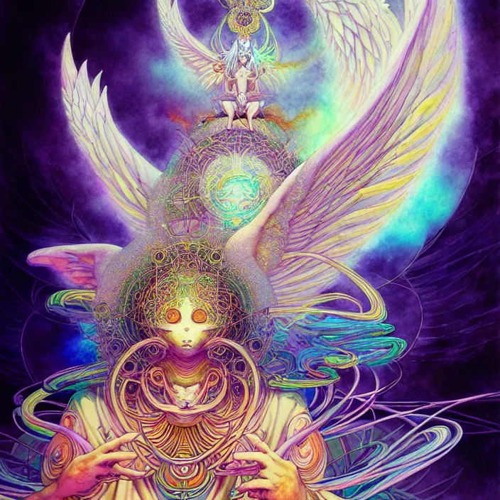 Image similar to psychedelic angelic big chungus by yoshitaka amano, and peter mohrbacher, ayahuasca, sacred geometry, esoteric art, watercolor