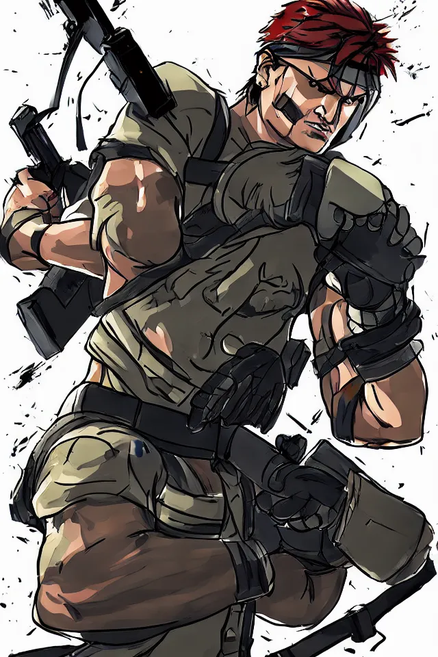 Prompt: solid snake in the style of street fighter 2 turbo