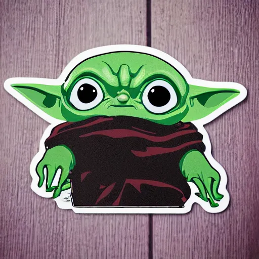 Prompt: cute sticker of baby yoda driving an old truck