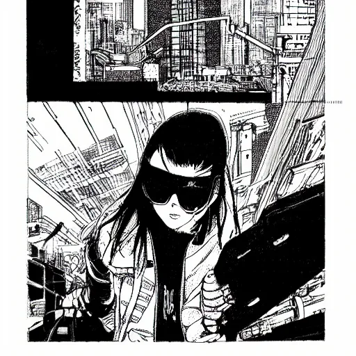 Image similar to cyberpunk hacker pen and ink illustration by tatsuki fujimoto manga panel