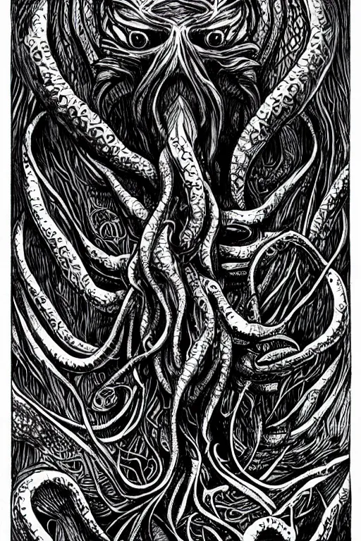 Image similar to cthulhu, black ink on paper, trending on artstation, beautiful, intricate, detailed