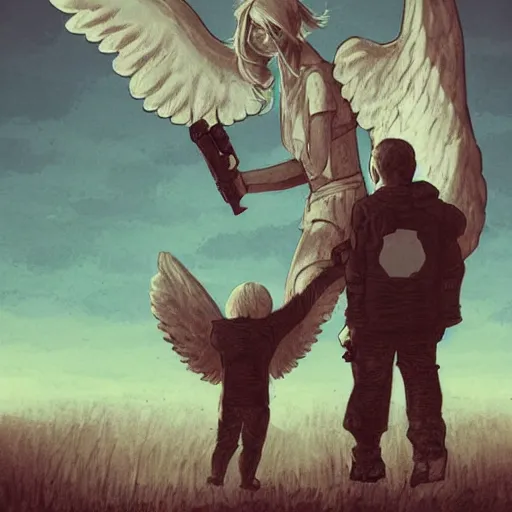 Image similar to guardian angel protecting child by Boris Groh trending on ArtStation