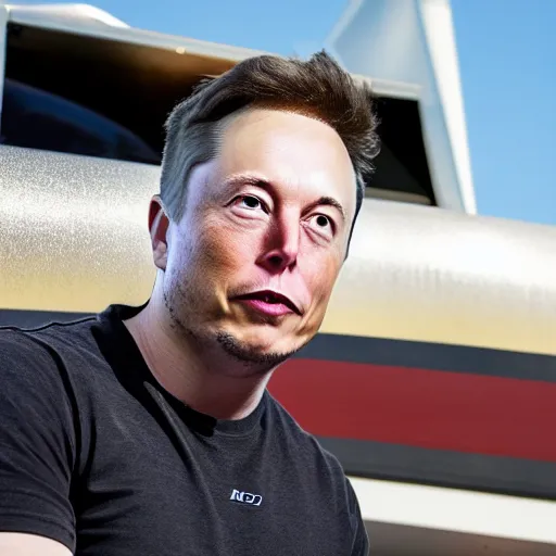 Image similar to a picture of elon musks face on the side of a rocket